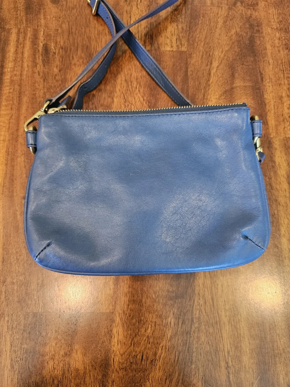 Fossil Leather Triple-Zip Wallet Crossbody Bag - Slate Blue